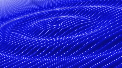 Abstract blue waves streaks circles of particles and dots futuristic rhythmic glowing magic energy. Abstract background