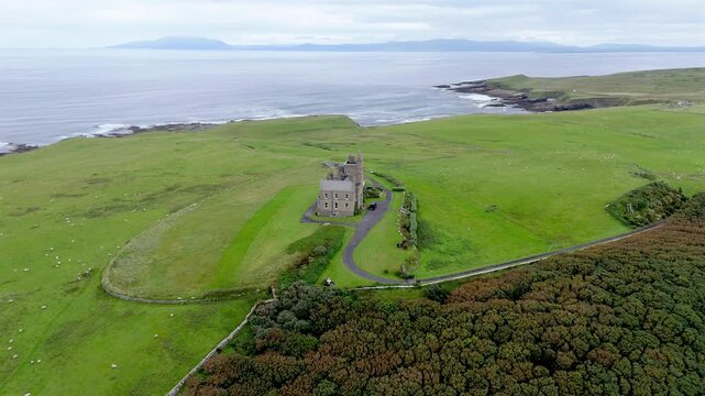 Aerial view of Classiebawn Castle on County Sligo, Ireland