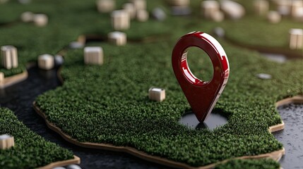 Red location pins stand out against a vibrant green field, marking specific spots with clarity and visibility in an outdoor setting