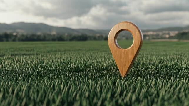 Red location pins stand out against a vibrant green field, marking specific spots with clarity and visibility in an outdoor setting - Powered by Adobe