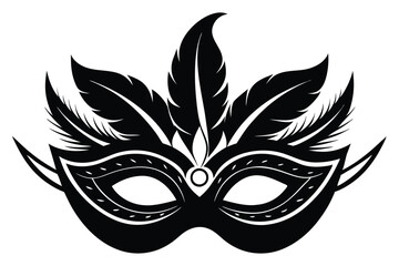 Carnival Masquerade Mask with Elegant Feathers Pictogram Icon in Black and White Vector Style
