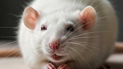 Curious White Fancy Rat Portrait with Soft Fur and Long Whiskers