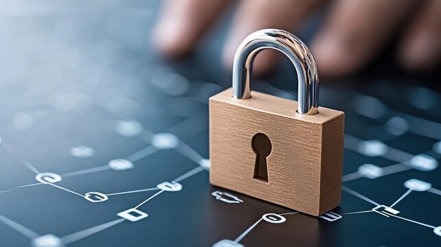 A professional visual representation of cyber security featuring a digital padlock and flowing binary code, emphasizing online protection - Powered by Adobe