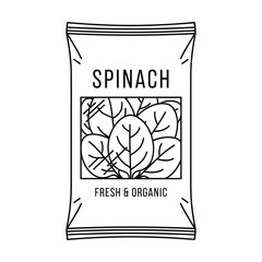 Fresh Organic Spinach Bag Illustration Simple Line Art