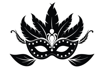 Theater Mask with Feathers Symbol, Monochrome Vector Graphic for Performance Art and Drama Production