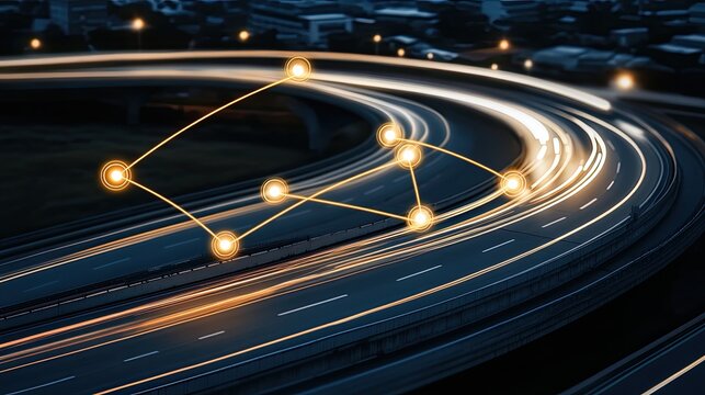 Vibrant skyline of a city at night illuminated by network connections representing global communication and technology integration - Powered by Adobe