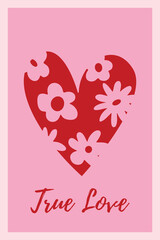  Minimal Valentines day Poster with Hand drawn Heart shape. Romantic Love Phrase, Trendy Playful style. Love symbol with various abstract patterns. Vector illustration