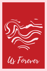  Minimal Valentines day Poster with Hand drawn Heart shape. Romantic Love Phrase, Trendy Playful style. Love symbol with various abstract patterns. Vector illustration