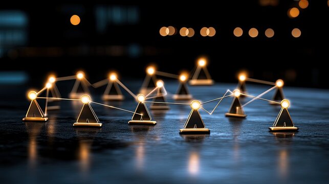 Nighttime cityscape illuminated by natural light, featuring network connection lines representing the digital world concept - Powered by Adobe