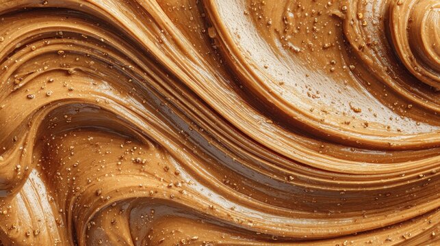 Smooth and creamy peanut butter texture with swirls and small crunchy bits