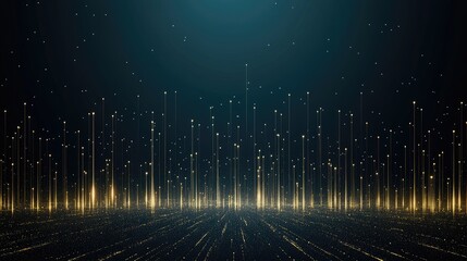 Futuristic cityscape features illuminated data transfer lines on a blue background, representing modern digital communication and connectivity