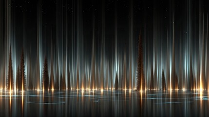 Futuristic cityscape features illuminated data transfer lines on a blue background, representing modern digital communication and connectivity