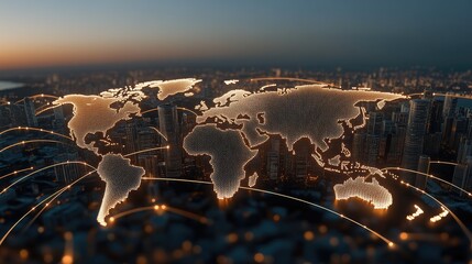 A vibrant digital cityscape with a futuristic globe, glowing tech elements, and modern buildings symbolizes innovation