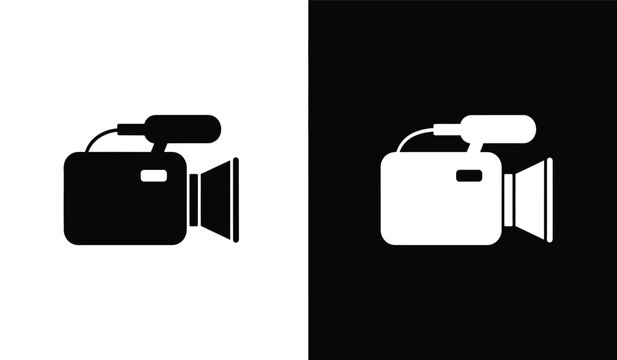 Black and white video camera icons on colored backgrounds for graphic design