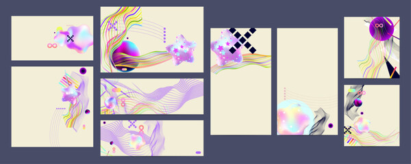 Surreal Silliness card templates set. Collection of Retro Brutalist Imperfect Aesthetics abstraction. Neo-Minimalism Vibrant Color Systems