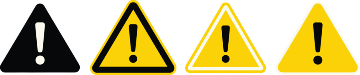 Warning signs with exclamation marks in black and yellow caution symbols