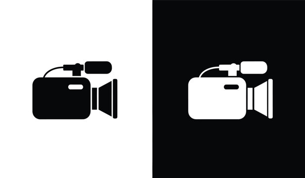 Black and white video camera icons on colored backgrounds for design use