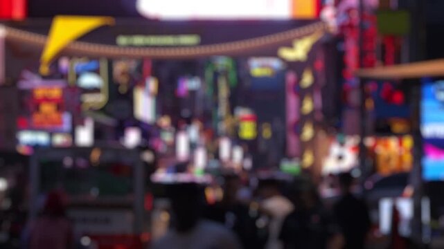 Bokeh view of busy Bui Vien Walking Street - famous New Year party area of Ho Chi Minh City (Saigon), Vietnam. Blurred background footage.