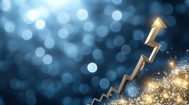 An abstract background features a blue arrow and an upward stock market graph, symbolizing technological advancements in finance - Powered by Adobe