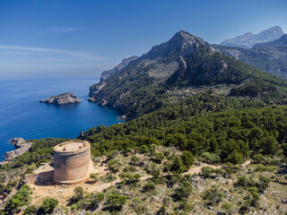 Torre Picada, former watchtower, Costa de la Atalaya, Port of S&oacute;ller, Natural area of the Serra de Tramuntana., Mallorca, Balearic Islands, Spain