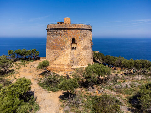 Torre Picada, former watchtower, Costa de la Atalaya, Port of S&oacute;ller, Natural area of the Serra de Tramuntana., Mallorca, Balearic Islands, Spain