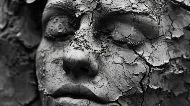 The mesmerizing features of a face sculpted in stone its beauty captured in a grayscale masterpiece. Black and white art