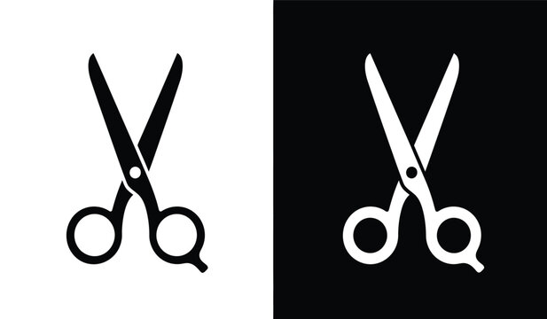 Black and white scissors icons and black backgrounds for cutting and editing