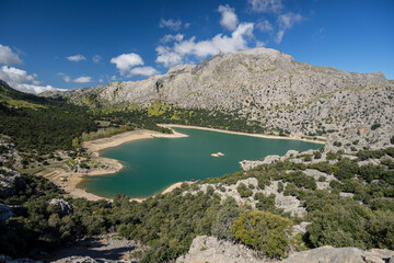Puig Major mountain, 1445 meters, and Gorg Blau reservoir, municipality of Escorca, Natural area of the Serra de Tramuntana., Majorca, Balearic Islands, Spain
