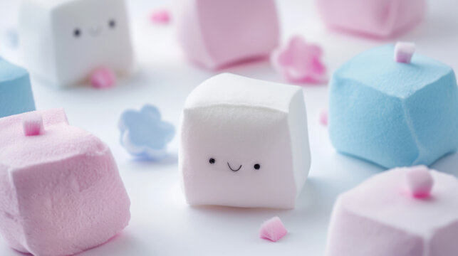 Cute Pastel Marshmallow Characters Kawaii Sweet Dessert Concept