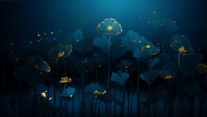 青と金の植物　AI生成素材