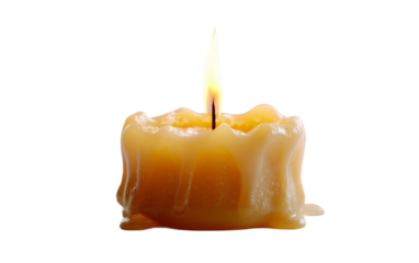 Single candle flame illuminating a mini celebration cake expressing joy hope and sweet memories isolated on transparent background PNG