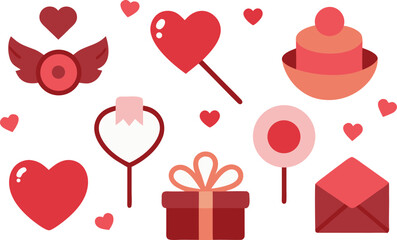 A delightful collection of love and romance icons including hearts, gifts, and sweets for valentine's day