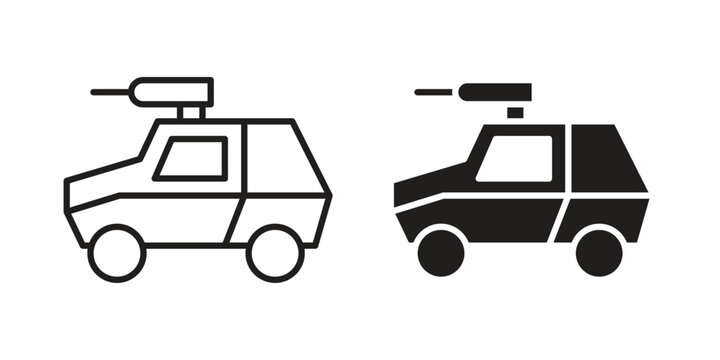 Armored vehicle icons for design. Easily editable stroke. Modern flat design.