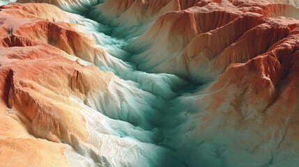Vibrant Abstract 3D Topographic Landscape with Orange and Teal Contour Lines
