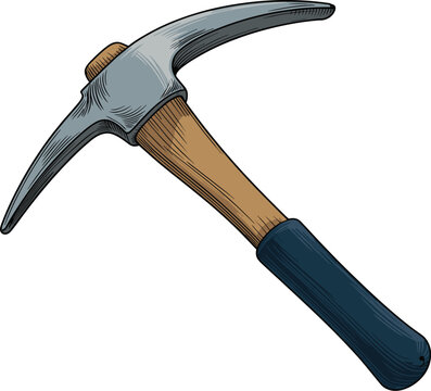 Vintage pickaxe tool for mining digging and excavation work antique hand tool with wooden handle pick axe equipment illustration for construction historical and geological projects outdoor adventure e