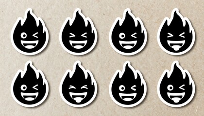 Emotional Flame Stickers &ndash; Stylized Fire Icons with Expressive Faces Representing Diverse Feelings and Moods