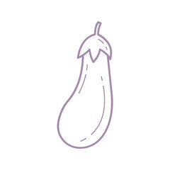 Hand Drawn Eggplant Line Icon in Minimal Cute Style Isolated on White