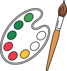 Colorful paint palette with paintbrush for creative art projects artistic expression and educational resources vibrant colors of green red yellow in artist studio design illustration for graphic desig