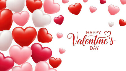 Romantic 3D Floating Heart Balloons on Transparent Background with Happy Valentine&rsquo;s Day Typography &ndash; Love Celebration Banner