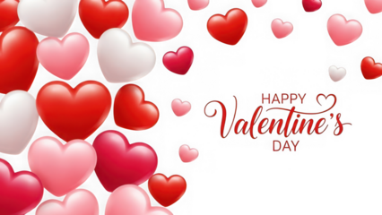 Romantic 3D Floating Heart Balloons on Transparent Background with Happy Valentine’s Day Typography – Love Celebration Banner