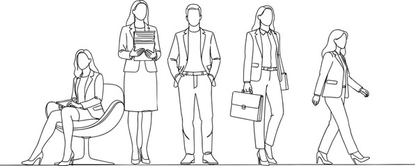 Faceless business people standing and sitting in line office workers professionals