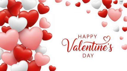 Romantic 3D Floating Heart Balloons on Transparent Background with Happy Valentine’s Day Typography – Love Celebration Banner