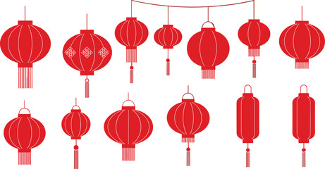 Red Chinese Lanterns on White Background Hanging Lanterns red lanterns red and white