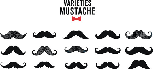 Varieties of mustache styles with red bow tie black facial hair mustaches