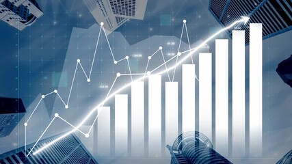 Dynamic business growth chart set against a backdrop of urban skyscrapers, showcasing data trends, visual analytics, and financial success concepts for the corporate world. Copula - Powered by Adobe