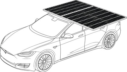 Modern electric car with solar panels on roof generating renewable energy clean transportation vehicle innovation sustainable mobility technology design illustration for environmental campaigns automo