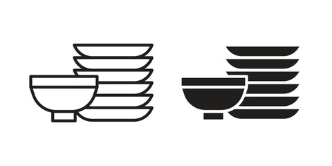 Dishes icons for design. Easily editable stroke. Modern flat design.