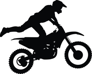 Dynamic silhouette of motocross rider performing trick jump extreme sports athlete in mid-air action stunt on dirt bike for adrenaline adventure thrill seeking recreation sports advertising and extrem
