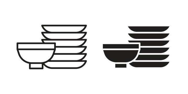Dishes icons for design. Easily editable stroke. Modern flat design.