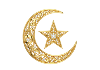 ornate gold crescent moon and star pendant jewelry, ramadan eid mubarak
